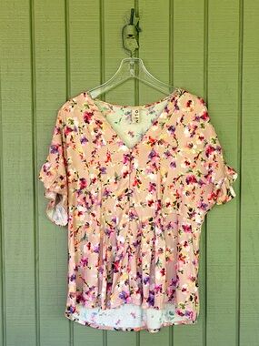 Anthropologie Dolan Left Coast Mitzi Mixed Media Floral Pleated Blouse Top L
